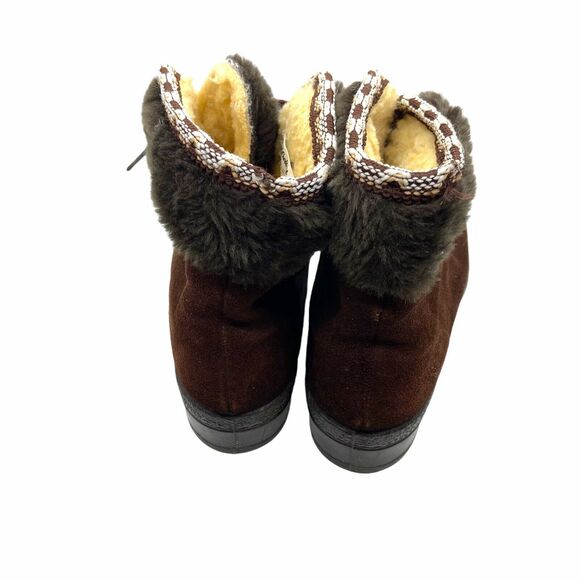 Alpine Booties Boots Winter Vintage Snowland Brown Suede Sherpa Leather Size 8 - Picture 5 of 14